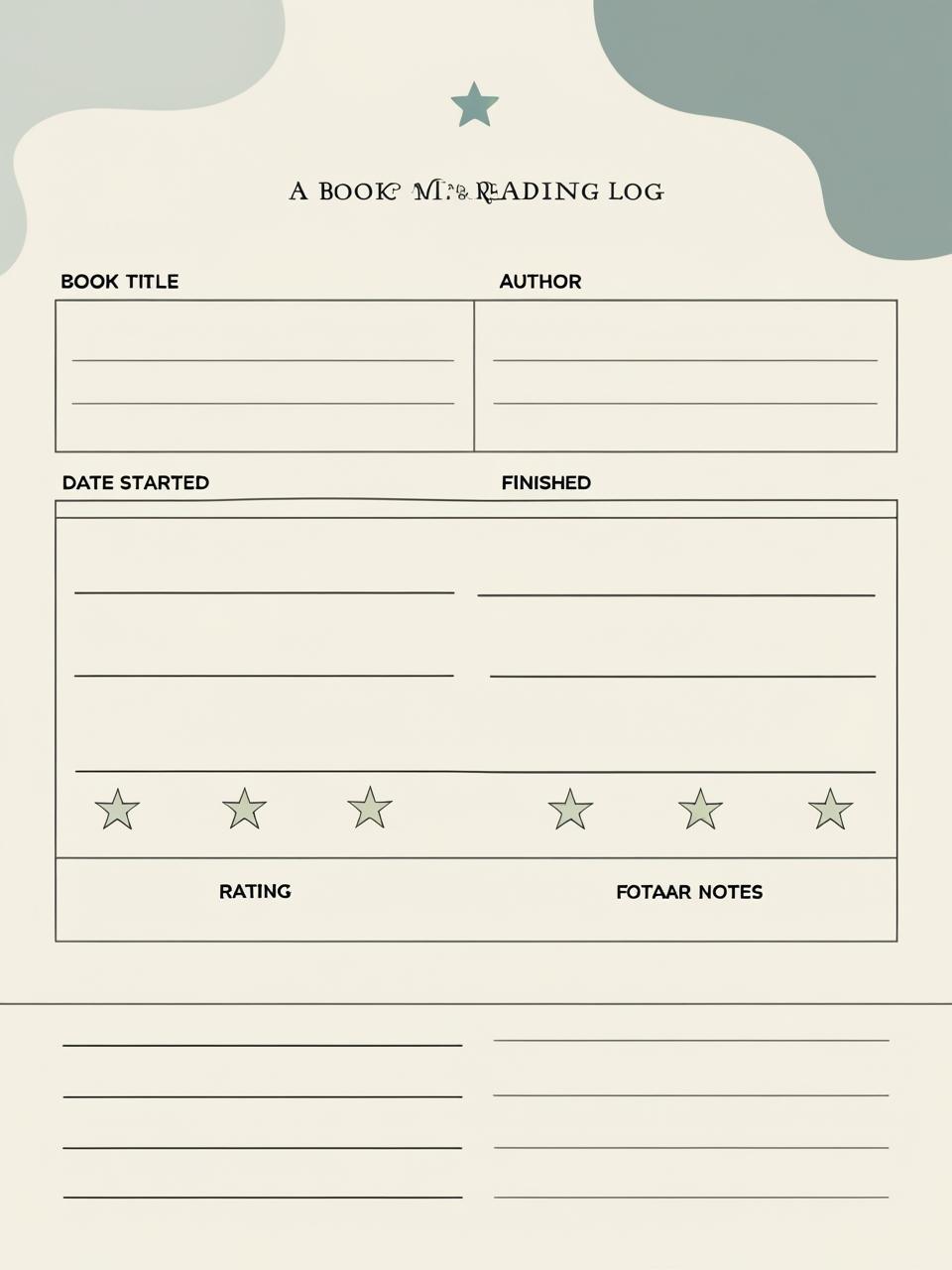 Book Reading Log & Notes Template