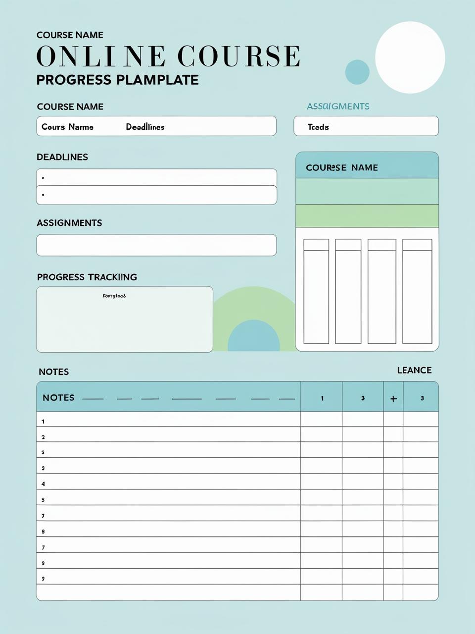 Online Course Progress Planner Template