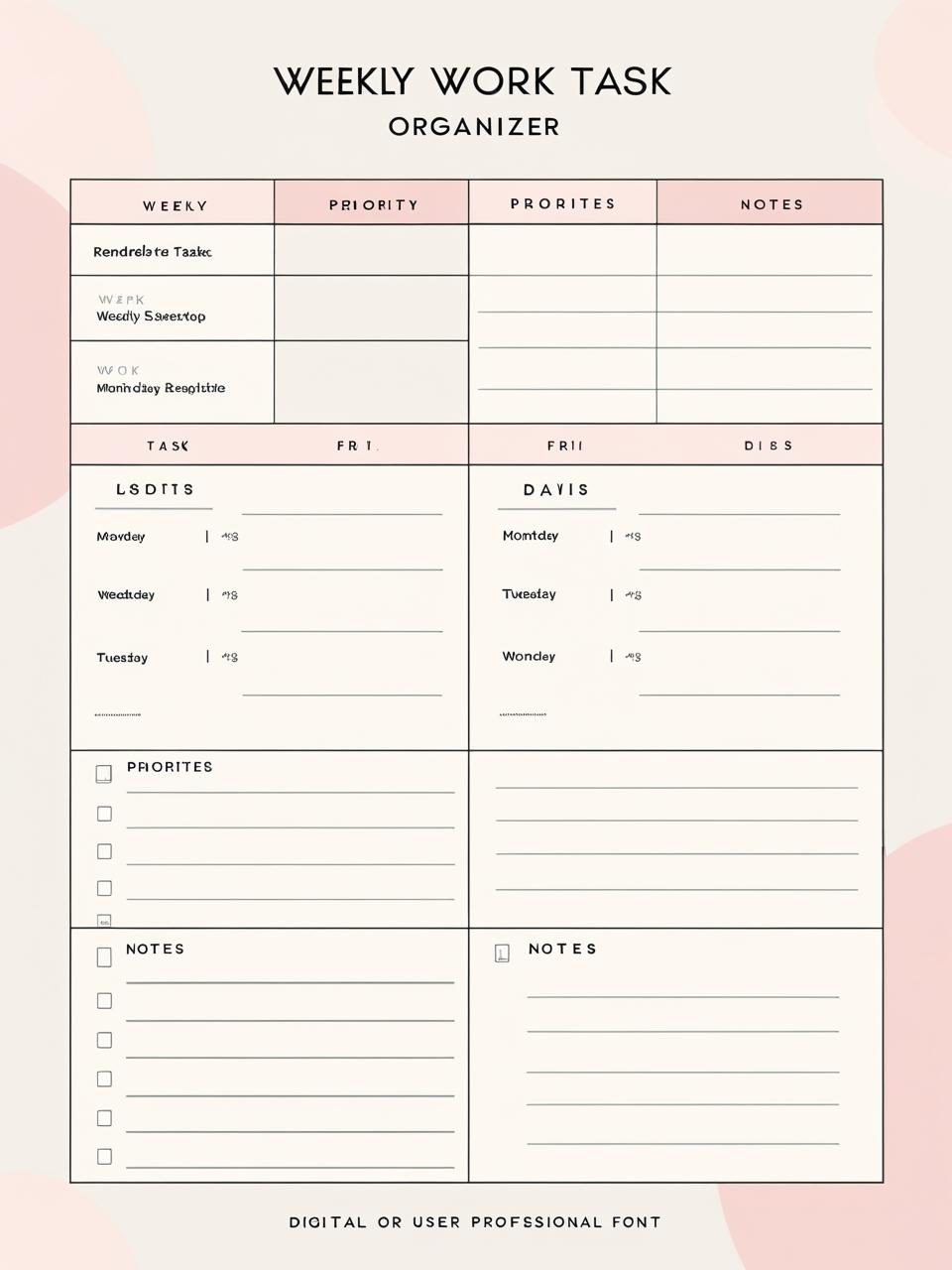 Weekly Work Task Organizer Template